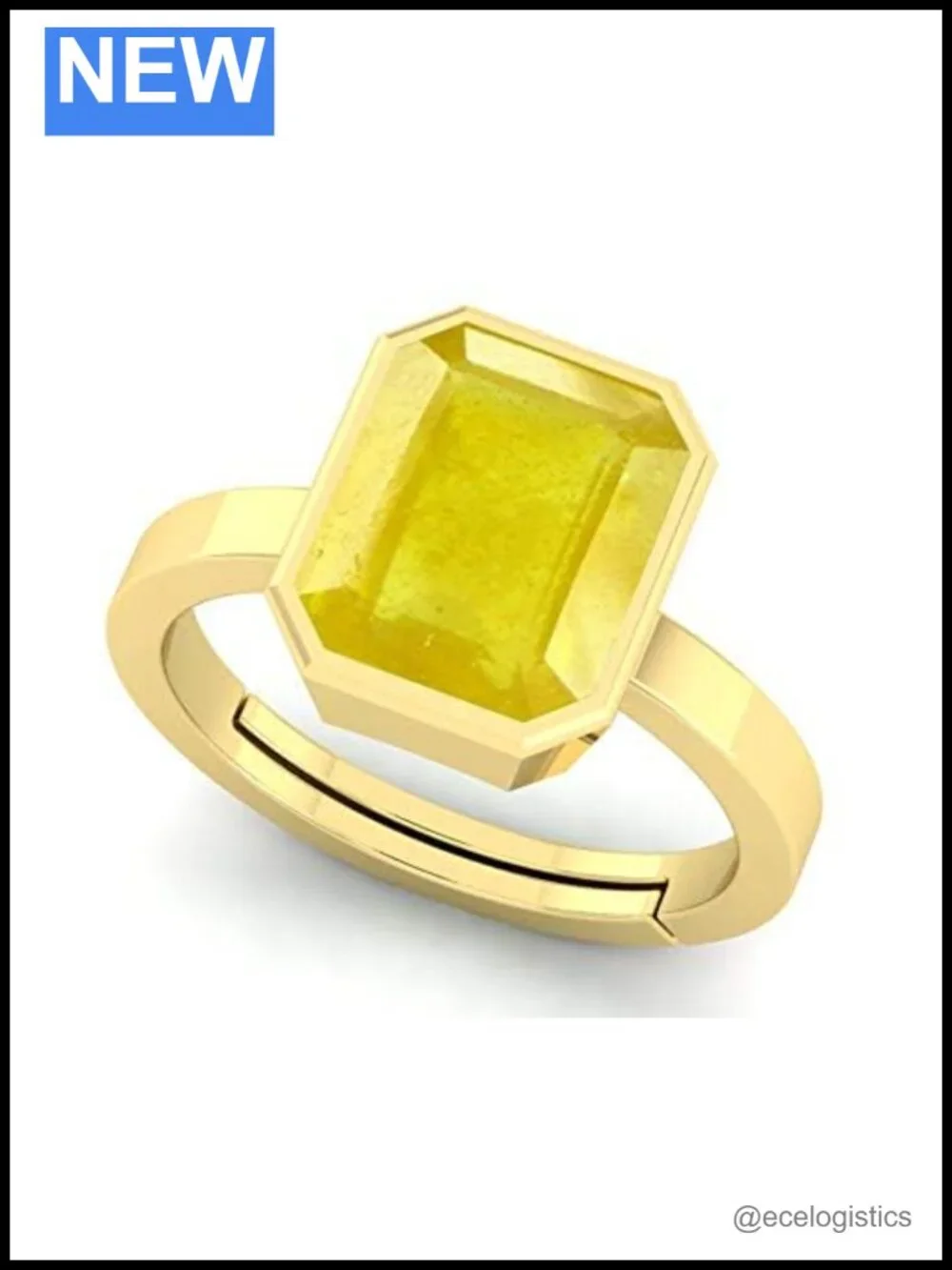 Gold Plated Brass Adjustable Promise Ring Oval Yellow Sapphire 8.25 Carat